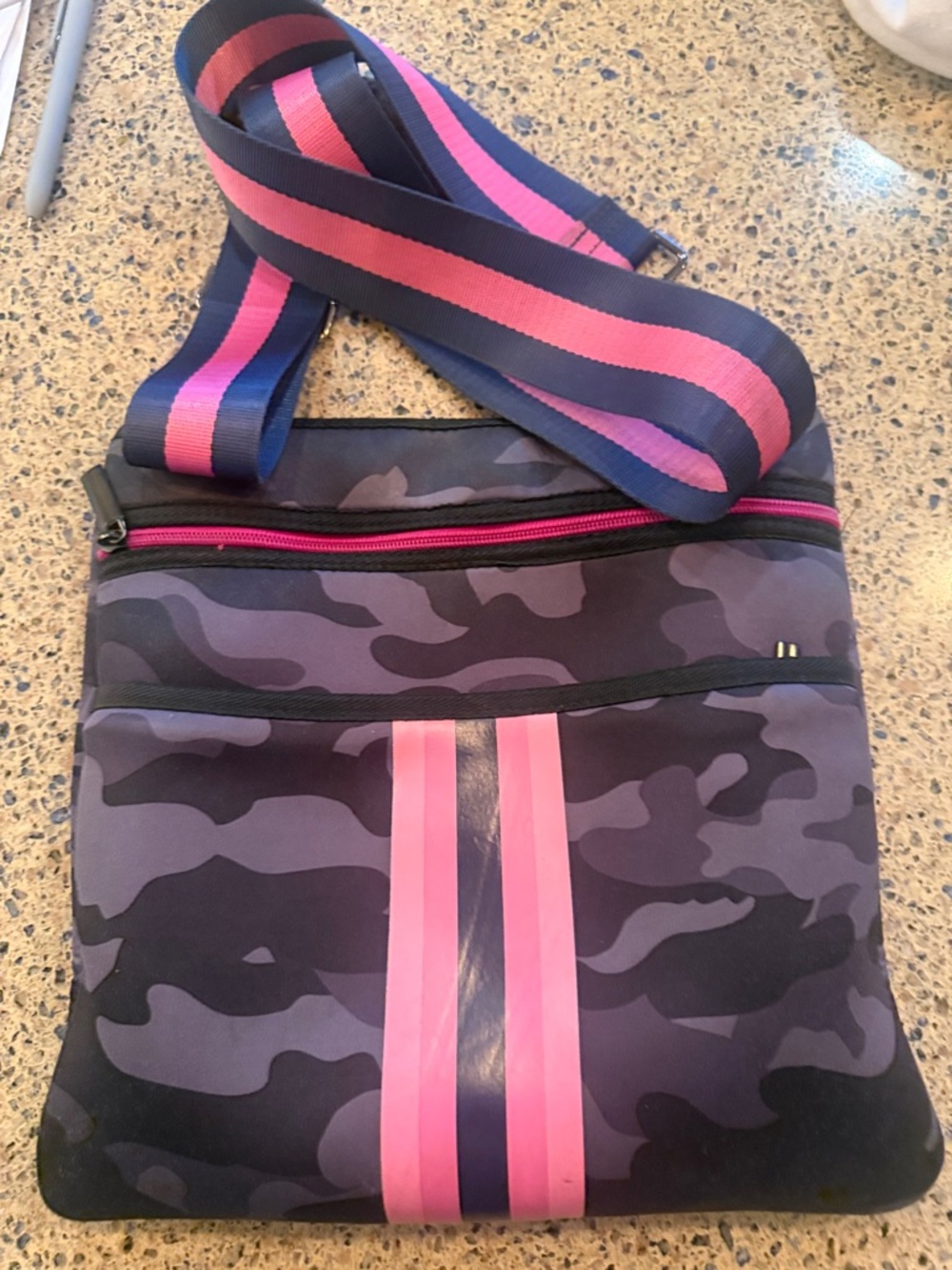 HAUTE SHORE blue Camo Crossbody with Pink Stripe
